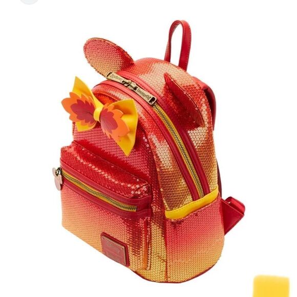 Loungefly x Disney Fall leaves red SequinMinnie Mouse Ombre Mini Backpack - Picture 1 of 13